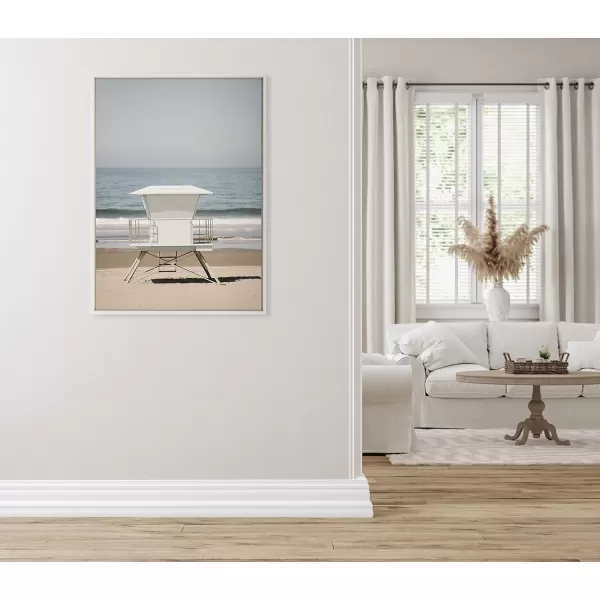 Kate and Laurel Sylvie Surf Shack Framed Canvas Wall Art by Crystal Lynn Collins 28x38 White Scenic Coastal Beach Art for WallWhite