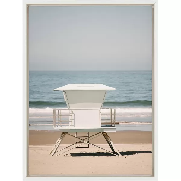 Kate and Laurel Sylvie Surf Shack Framed Canvas Wall Art by Crystal Lynn Collins 28x38 White Scenic Coastal Beach Art for WallWhite