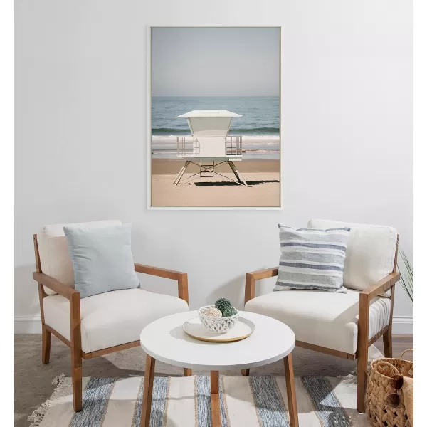 Kate and Laurel Sylvie Surf Shack Framed Canvas Wall Art by Crystal Lynn Collins 28x38 White Scenic Coastal Beach Art for WallWhite