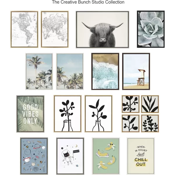 Kate and Laurel Sylvie Surfboard Beach Van and One Palm Tree in Paradise Framed Canvas Wall Art by The Creative Bunch Studio 2 Piece 18x24 Walnut Brown Tropical Art for WallBrown