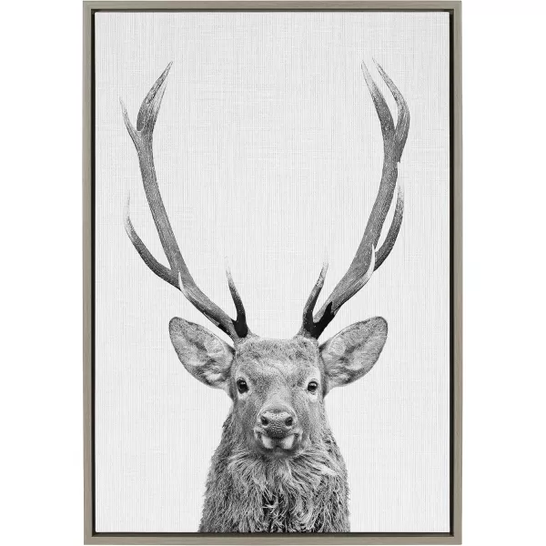 Kate and Laurel Sylvie The Red Deer BW Framed Canvas Wall Art by Simon Te of Tai Prints 23x33 Natural Black and White Forest Deer Portrait ArtGray