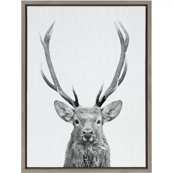 Kate and Laurel Sylvie The Red Deer BW Framed Canvas Wall Art by Simon Te of Tai Prints 23x33 Natural Black and White Forest Deer Portrait ArtGray