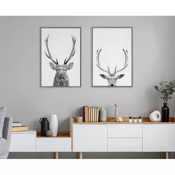 Kate and Laurel Sylvie The Red Deer BW Framed Canvas Wall Art by Simon Te of Tai Prints 23x33 Natural Black and White Forest Deer Portrait ArtGray