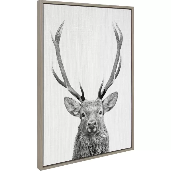 Kate and Laurel Sylvie The Red Deer BW Framed Canvas Wall Art by Simon Te of Tai Prints 23x33 Natural Black and White Forest Deer Portrait ArtGray