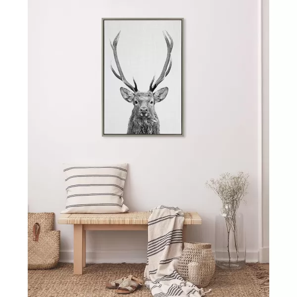 Kate and Laurel Sylvie The Red Deer BW Framed Canvas Wall Art by Simon Te of Tai Prints 23x33 Natural Black and White Forest Deer Portrait ArtGray