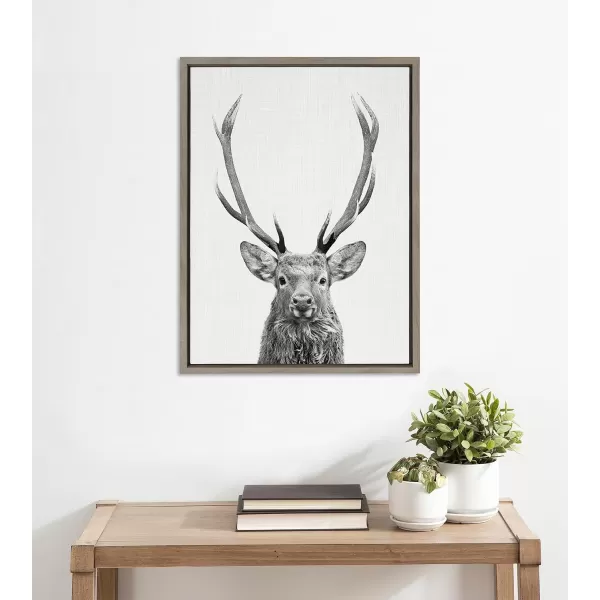 Kate and Laurel Sylvie The Red Deer BW Framed Canvas Wall Art by Simon Te of Tai Prints 23x33 Natural Black and White Forest Deer Portrait ArtGray