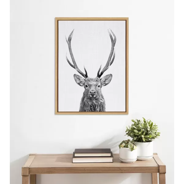 Kate and Laurel Sylvie The Red Deer BW Framed Canvas Wall Art by Simon Te of Tai Prints 23x33 Natural Black and White Forest Deer Portrait ArtNatural