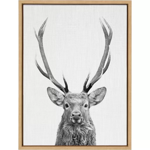 Kate and Laurel Sylvie The Red Deer BW Framed Canvas Wall Art by Simon Te of Tai Prints 23x33 Natural Black and White Forest Deer Portrait ArtNatural