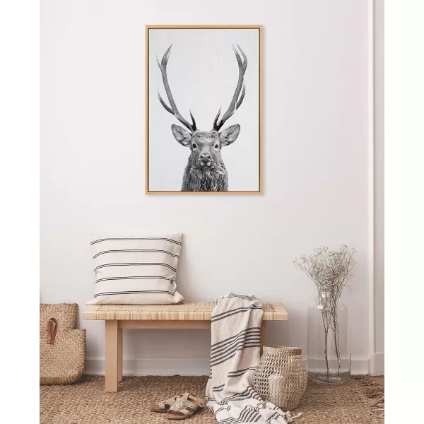 Kate and Laurel Sylvie The Red Deer BW Framed Canvas Wall Art by Simon Te of Tai Prints 23x33 Natural Black and White Forest Deer Portrait ArtNatural