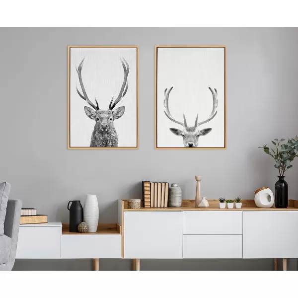 Kate and Laurel Sylvie The Red Deer BW Framed Canvas Wall Art by Simon Te of Tai Prints 23x33 Natural Black and White Forest Deer Portrait ArtNatural