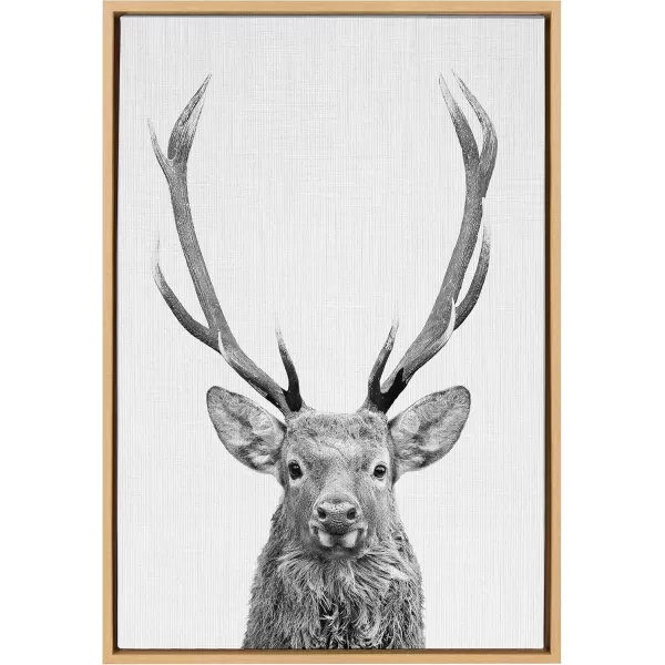 Kate and Laurel Sylvie The Red Deer BW Framed Canvas Wall Art by Simon Te of Tai Prints 23x33 Natural Black and White Forest Deer Portrait ArtNatural