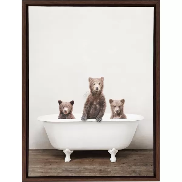 Kate and Laurel Sylvie Three Little Bears in Vintage Bathtub Framed Canvas Wall Art by Amy Peterson 18x24 Natural Adorable Animal Art for WallBrown