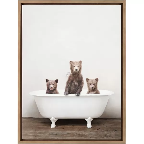 Kate and Laurel Sylvie Three Little Bears in Vintage Bathtub Framed Canvas Wall Art by Amy Peterson 18x24 Natural Adorable Animal Art for WallGold