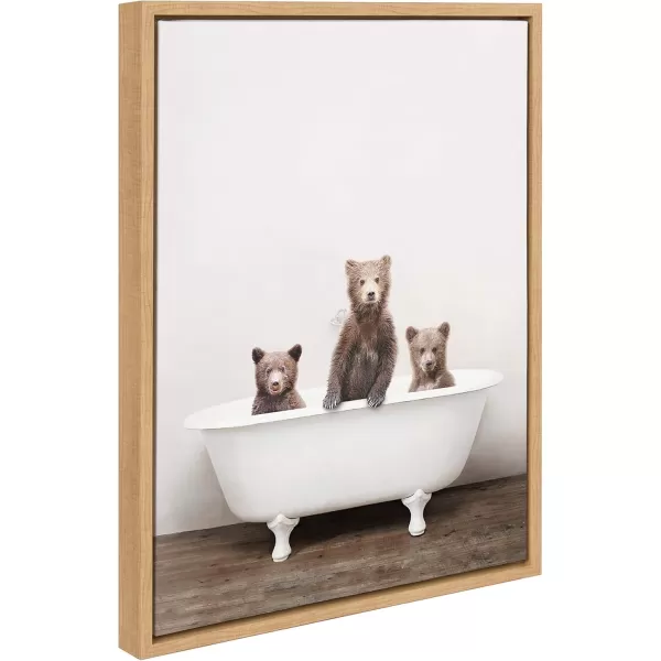 Kate and Laurel Sylvie Three Little Bears in Vintage Bathtub Framed Canvas Wall Art by Amy Peterson 18x24 Natural Adorable Animal Art for WallNatural