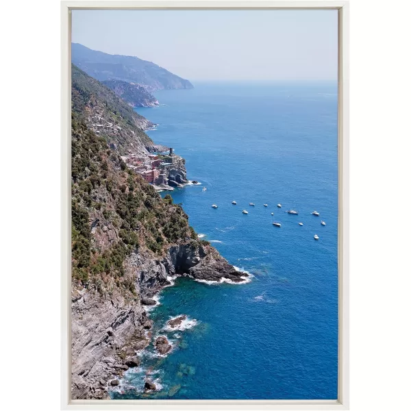 Kate and Laurel Sylvie Towns of Cinque Terre Framed Canvas Wall Art by Rachel Bolgov 23x33 White Scenic Coastal Ocean View Art for Wall