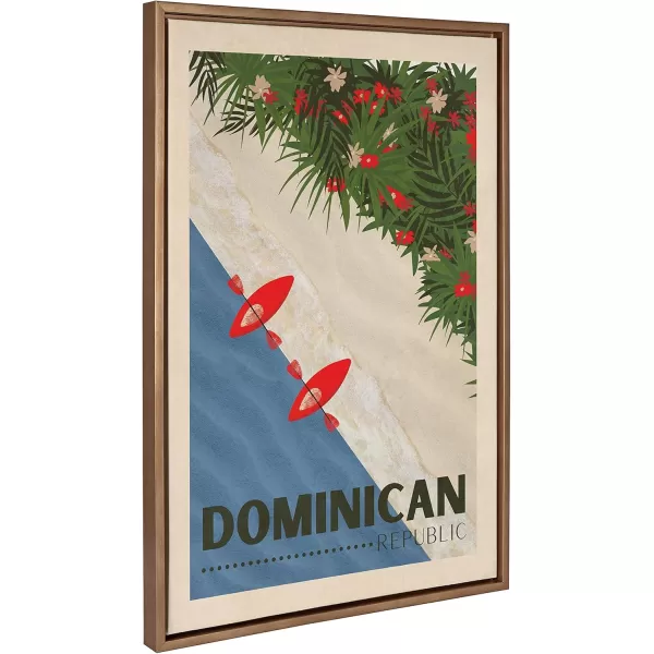 Kate and Laurel Sylvie Travel Poster Dominican Republic Framed Canvas Wall Art by Chay O 23x33 Gold Decorative Travel Art for Wall