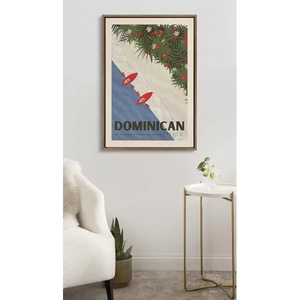 Kate and Laurel Sylvie Travel Poster Dominican Republic Framed Canvas Wall Art by Chay O 23x33 Gold Decorative Travel Art for Wall