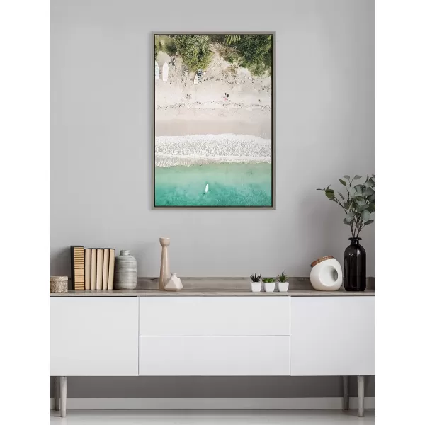 Kate and Laurel Sylvie Tropical Beach from Above Framed Canvas Wall Art by Amy Peterson Art Studio 23 x 33 White Beautiful Coastal Beach Home DcorGray