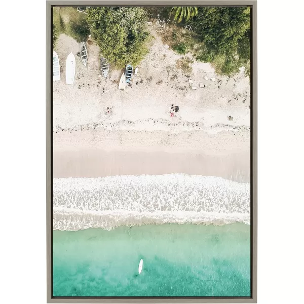 Kate and Laurel Sylvie Tropical Beach from Above Framed Canvas Wall Art by Amy Peterson Art Studio 23 x 33 White Beautiful Coastal Beach Home DcorGray