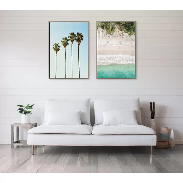 Kate and Laurel Sylvie Tropical Beach from Above Framed Canvas Wall Art by Amy Peterson Art Studio 23 x 33 White Beautiful Coastal Beach Home DcorGray