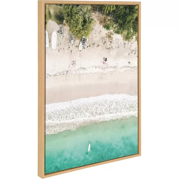 Kate and Laurel Sylvie Tropical Beach from Above Framed Canvas Wall Art by Amy Peterson Art Studio 23 x 33 White Beautiful Coastal Beach Home DcorNatural