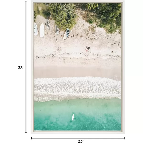 Kate and Laurel Sylvie Tropical Beach from Above Framed Canvas Wall Art by Amy Peterson Art Studio 23 x 33 White Beautiful Coastal Beach Home DcorWhite