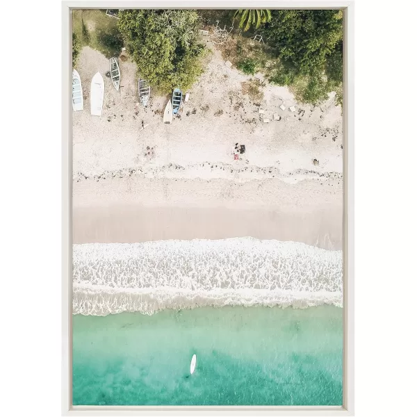 Kate and Laurel Sylvie Tropical Beach from Above Framed Canvas Wall Art by Amy Peterson Art Studio 23 x 33 White Beautiful Coastal Beach Home DcorWhite