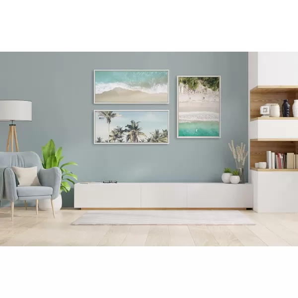 Kate and Laurel Sylvie Tropical Beach from Above Framed Canvas Wall Art by Amy Peterson Art Studio 23 x 33 White Beautiful Coastal Beach Home DcorWhite