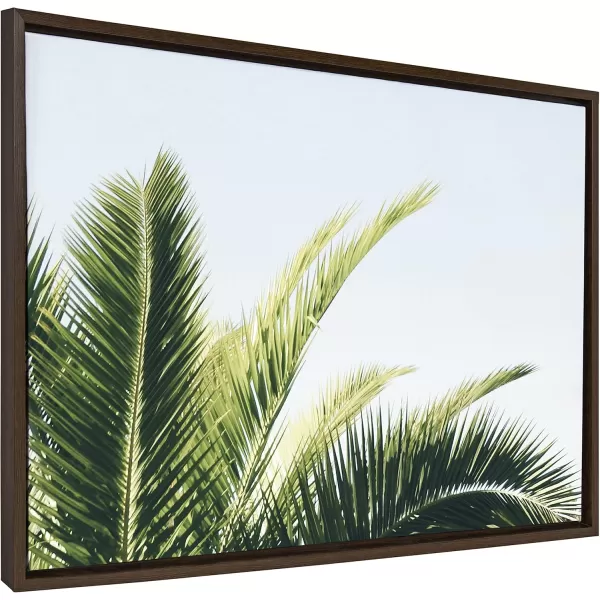 Kate and Laurel Sylvie Tropical Palm Under Blue Sky Framed Canvas Wall Art by Amy Peterson Art Studio 18x24 Natural Decorative Coastal Art for WallBrown