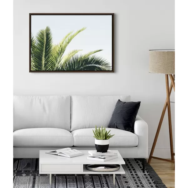 Kate and Laurel Sylvie Tropical Palm Under Blue Sky Framed Canvas Wall Art by Amy Peterson Art Studio 18x24 Natural Decorative Coastal Art for WallBrown