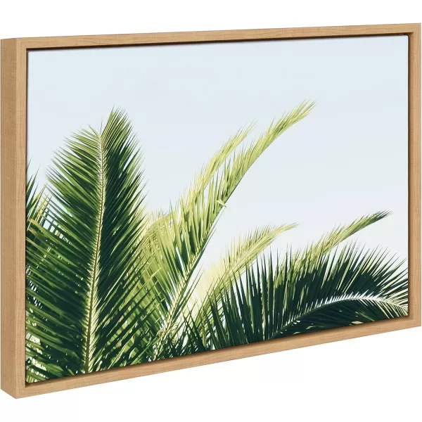 Kate and Laurel Sylvie Tropical Palm Under Blue Sky Framed Canvas Wall Art by Amy Peterson Art Studio 18x24 Natural Decorative Coastal Art for WallNatural