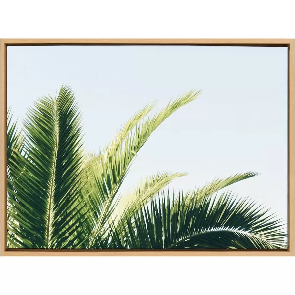Kate and Laurel Sylvie Tropical Palm Under Blue Sky Framed Canvas Wall Art by Amy Peterson Art Studio 18x24 Natural Decorative Coastal Art for WallNatural