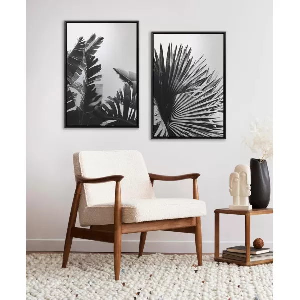 Kate and Laurel Sylvie Tropical Palms No 2 and No 8 Framed Metallic Canvas Wall Art by Alicia Bock 2 Piece 23x33 Black Black and White Palm Tree Art for WallBlack