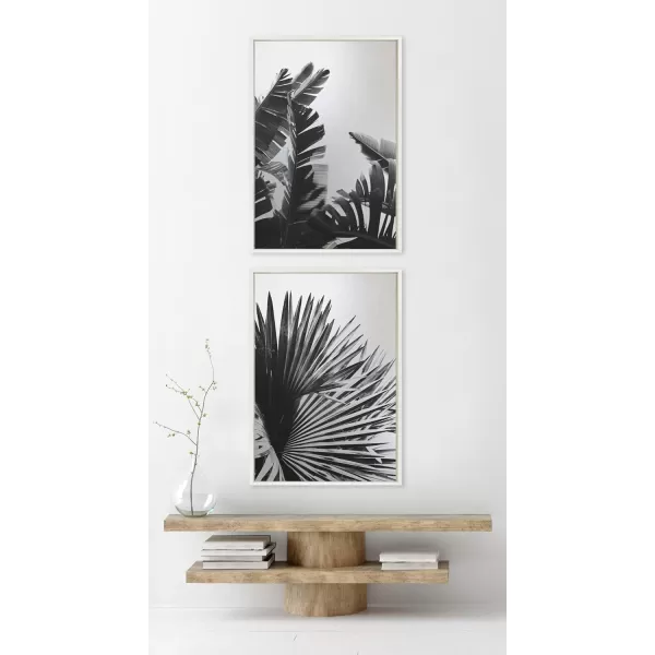Kate and Laurel Sylvie Tropical Palms No 2 and No 8 Framed Metallic Canvas Wall Art by Alicia Bock 2 Piece 23x33 Black Black and White Palm Tree Art for WallWhite