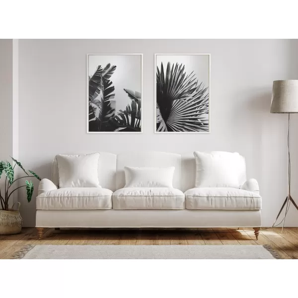 Kate and Laurel Sylvie Tropical Palms No 2 and No 8 Framed Metallic Canvas Wall Art by Alicia Bock 2 Piece 23x33 Black Black and White Palm Tree Art for WallWhite