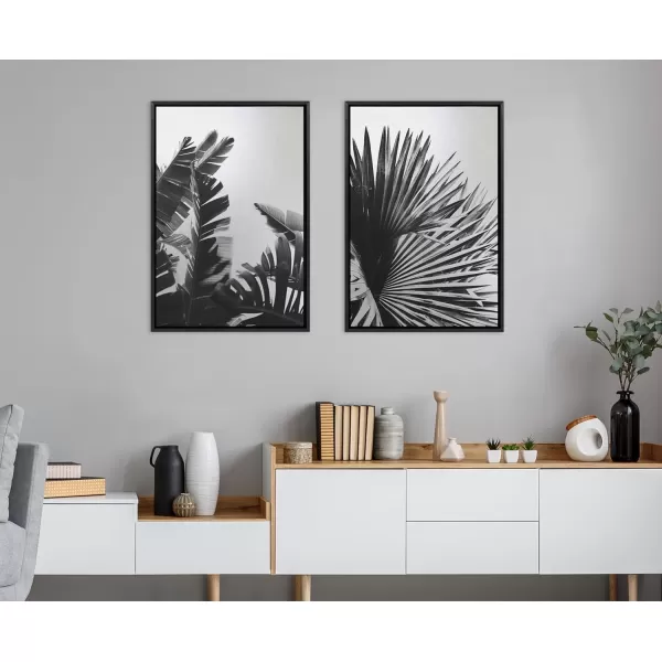 Kate and Laurel Sylvie Tropical Palms No 2 and No 8 Framed Metallic Canvas Wall Art by Alicia Bock 2 Piece 23x33 Black Black and White Palm Tree Art for WallBlack