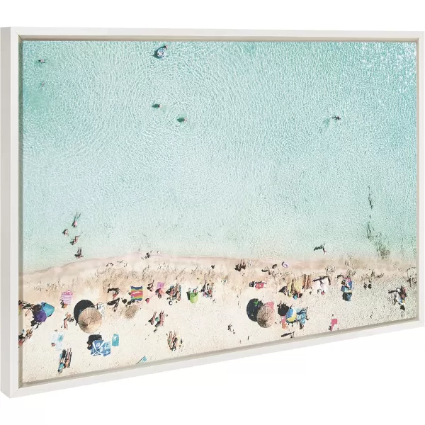 Kate and Laurel Sylvie Turquoise Beach from Above 2 Blue Beach Van and Woman Floating Framed Canvas Wall Art Set by Amy Peterson Art Studio 3 Piece Set 23x33 and 16x20 White Coastal Wall Dcor