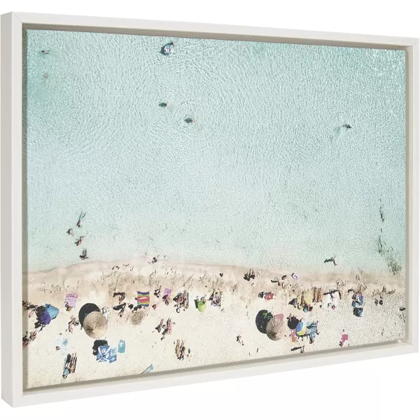 Kate and Laurel Sylvie Turquoise Beach from Above 2 Framed Canvas Wall Art by Amy Peterson Art Studio 28x38 WhiteWhite