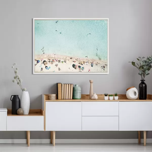 Kate and Laurel Sylvie Turquoise Beach from Above 2 Framed Canvas Wall Art by Amy Peterson Art Studio 28x38 WhiteWhite