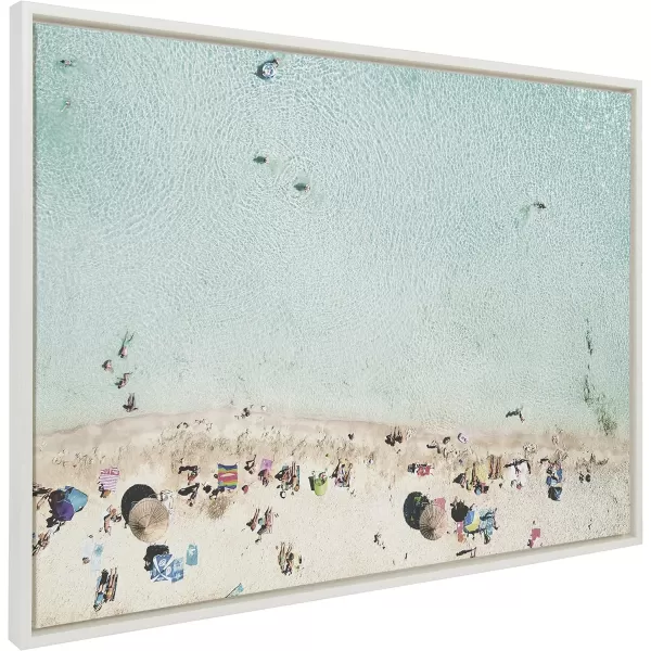 Kate and Laurel Sylvie Turquoise Beach from Above 2 Framed Canvas Wall Art by Amy Peterson Art Studio 28x38 WhiteWhite
