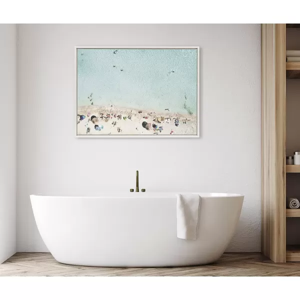 Kate and Laurel Sylvie Turquoise Beach from Above 2 Framed Canvas Wall Art by Amy Peterson Art Studio 28x38 WhiteWhite