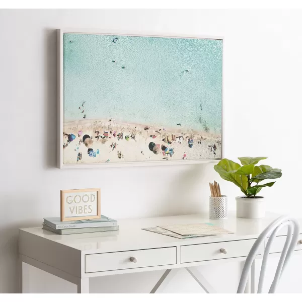 Kate and Laurel Sylvie Turquoise Beach from Above 2 Framed Canvas Wall Art by Amy Peterson Art Studio 28x38 WhiteWhite