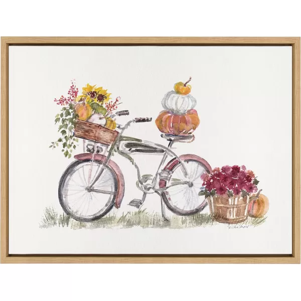 Kate and Laurel Sylvie Vintage Bike in Autumn Framed Canvas Wall Art by Patricia Shaw 18x24 Natural Decorative Pumpkin Fall Wall Dcor