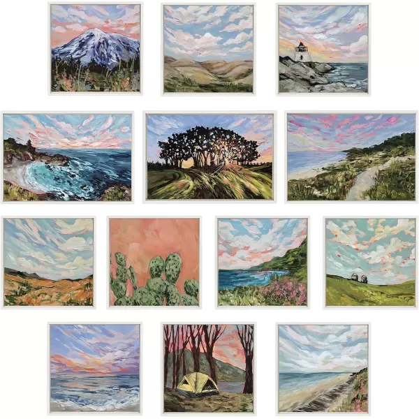 Kate and Laurel Sylvie Virginia Framed Canvas Wall Art by Emily Kenney 18x24 White Colorful Abstract Watercolor Landscape Art for Wall