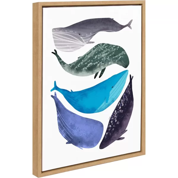 Kate and Laurel Sylvie Watercolor Whales Art Framed Canvas Wall Art by LIDA Larina 18x24 Natural Ocean Beach