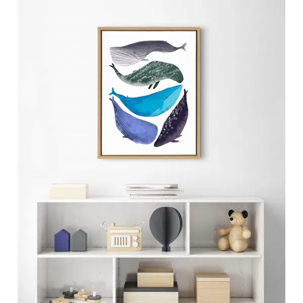 Kate and Laurel Sylvie Watercolor Whales Art Framed Canvas Wall Art by LIDA Larina 18x24 Natural Ocean Beach