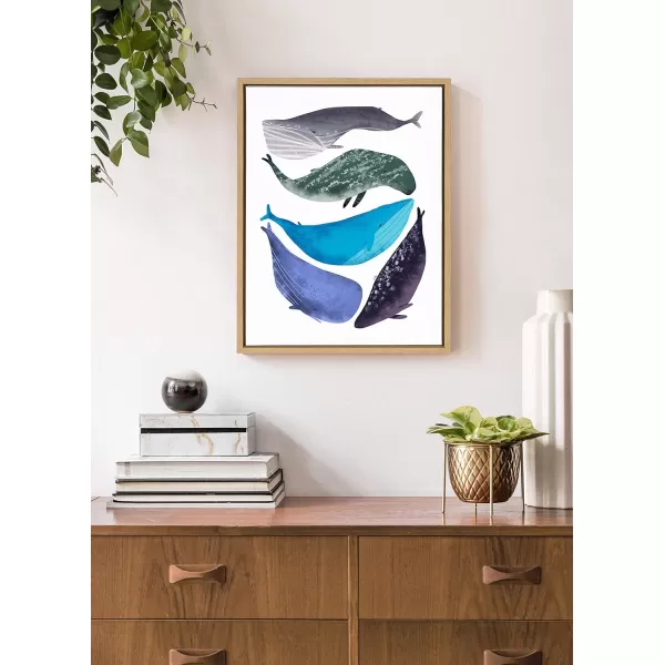 Kate and Laurel Sylvie Watercolor Whales Art Framed Canvas Wall Art by LIDA Larina 18x24 Natural Ocean Beach