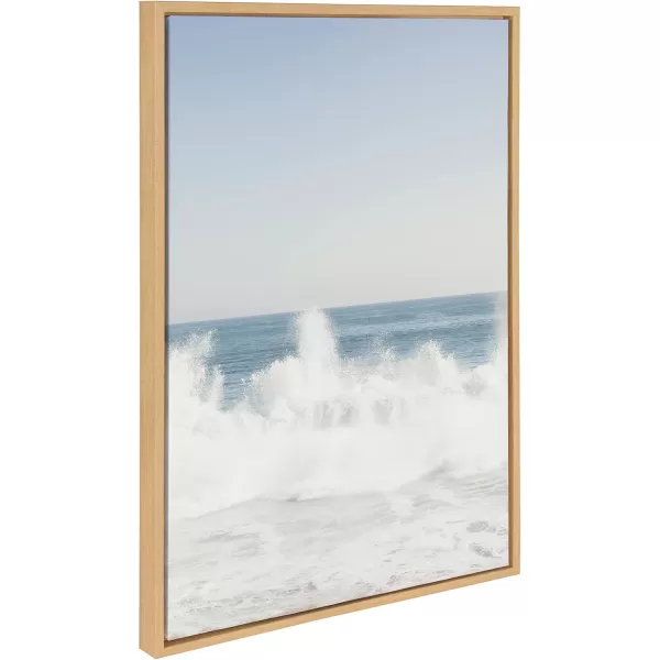 Kate and Laurel Sylvie Waves Crashing Palm Tree Paradise and Pale Blue Lifeguard Tower Framed Canvas Wall Art Set by Caroline Mint 3 Piece Set Natural Coastal Beach Art Set for Wall