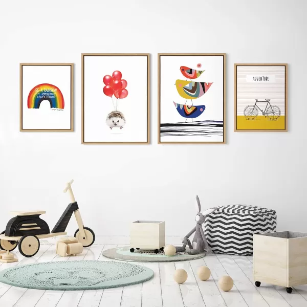 Kate and Laurel Sylvie Whimsy Modern Framed Canvas Wall Art Set by Jenn Van Wyk Amy Peterson Rachel Lee and Beth Vassalo 4 Piece Natural Colorful Art Set for Wall