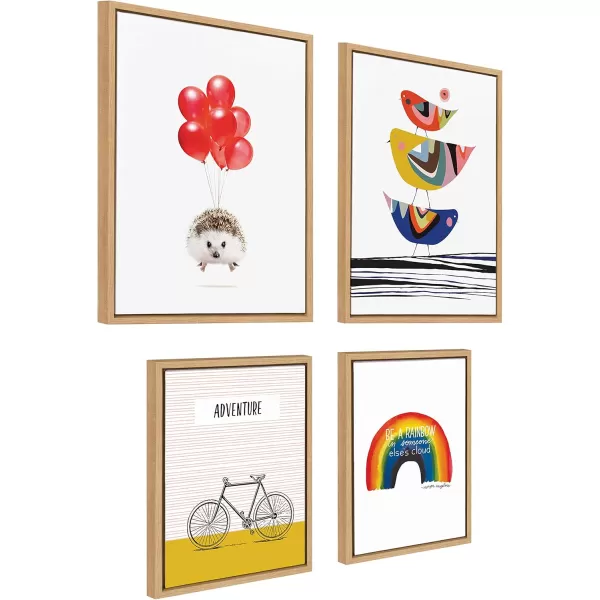 Kate and Laurel Sylvie Whimsy Modern Framed Canvas Wall Art Set by Jenn Van Wyk Amy Peterson Rachel Lee and Beth Vassalo 4 Piece Natural Colorful Art Set for Wall